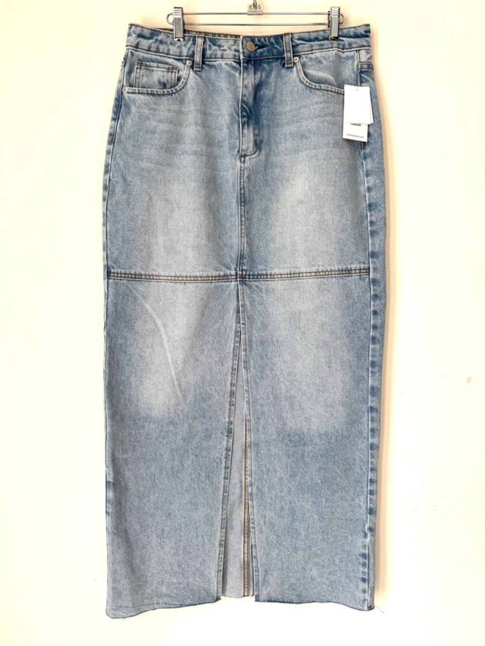 Shoe Dazzle Denim Straight Maxi Skirt Front Split NWT